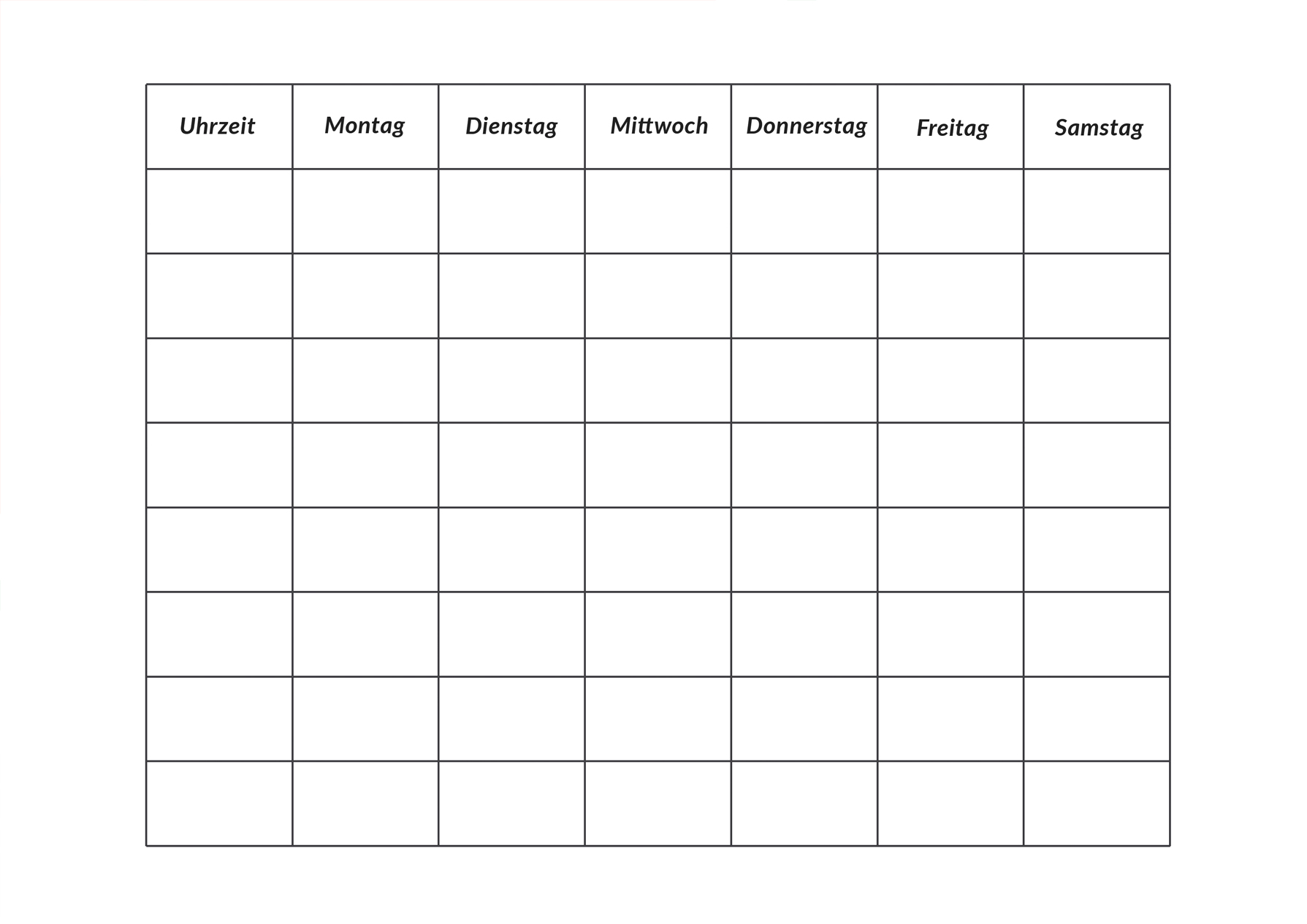 Stundenplan kostenloser Download zum Ausdrucken | jananibe