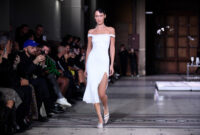 bella hadid’s coperni spray-on dress