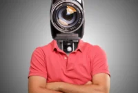 man with camera head