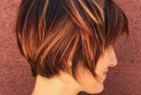 dark brown pixie cut with highlights