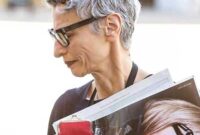 grey pixie cut older woman