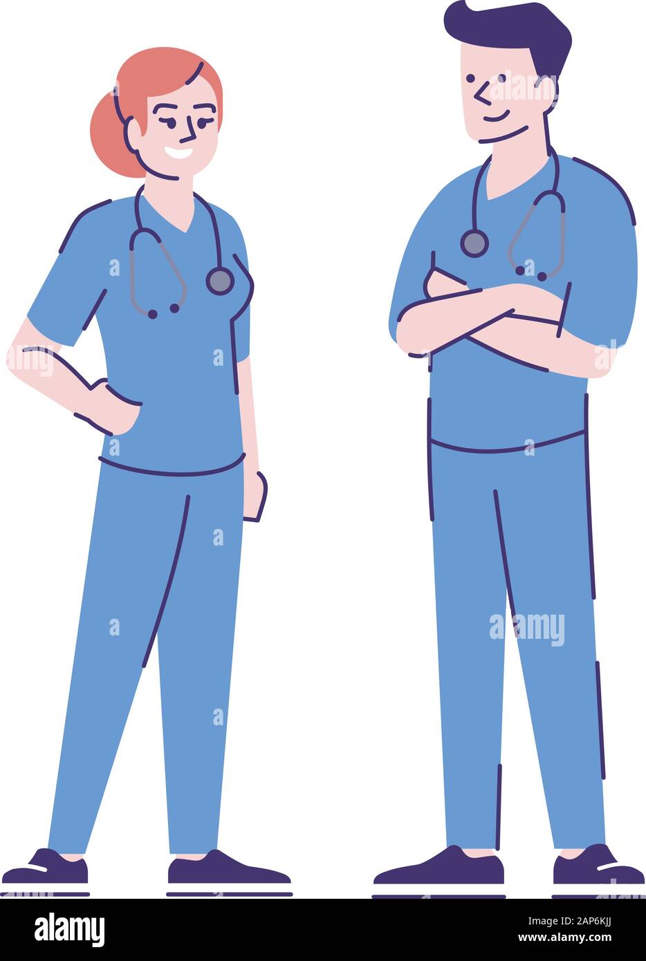 Male and female nurses flat vector characters. Medical caretakers